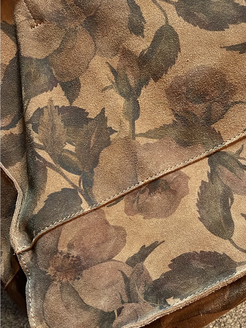 Moda Luxe Brown Floral Leather Tote with Olive Insert - Picture 2 of 5